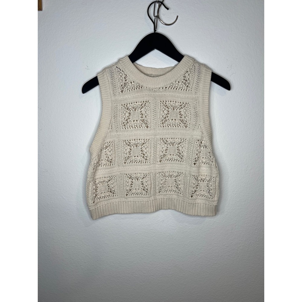 Stradivarius Womens Sweater Vest Crochet Knit Bobble Cream Size S